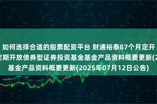 如何选择合适的股票配资平台 财通裕泰87个月定开债: 财通裕泰87个月定期开放债券型证券投资基金基金产品资料概要更新(2025年07月12日公告)